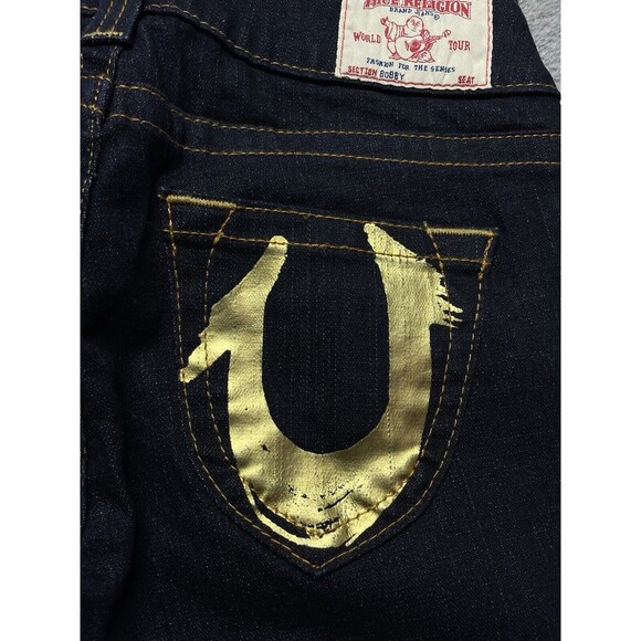 True Religion Bobby Gold Painted Pockets Women's Low-Rise Bootcut Jeans Sz 28 - Picture 2 of 12